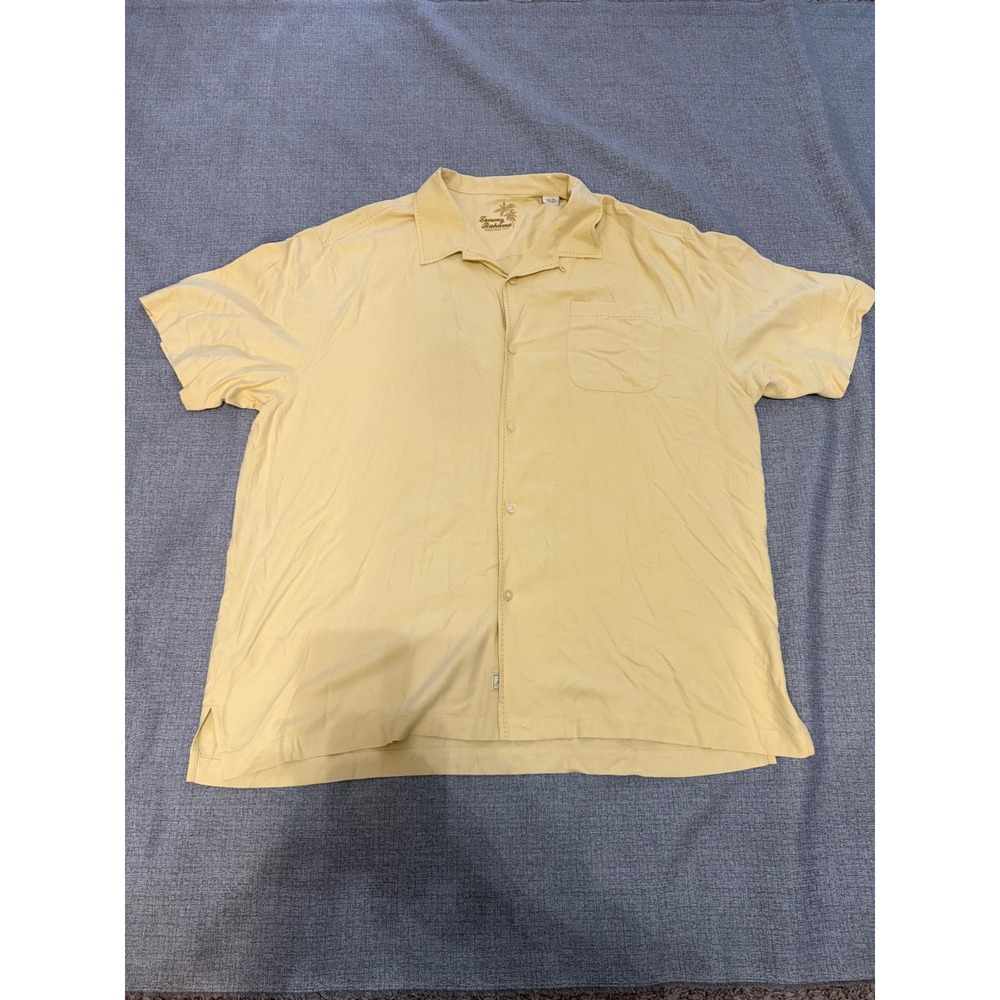 Tommy BahamaMens XL Yellow 100%Silk Short Sleeve ButtonUp Camp Shirt Pick Stitch